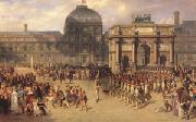 joseph-Louis-Hippolyte  Bellange A Review Day under the Empire in the Cour de Carrousel near the Tuileries Palace (mk05) oil painting artist